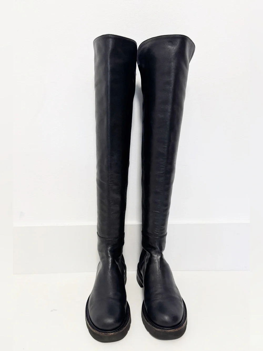Stuart Weitzman 5050 Lug Sole Leather Over the Knee Boot Black size 6